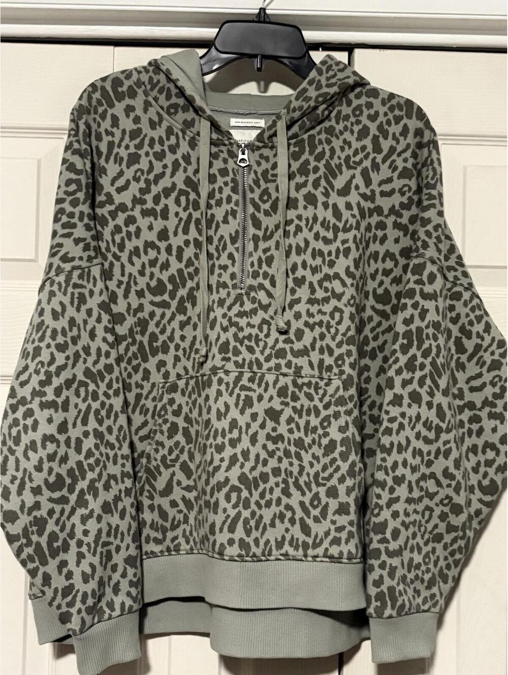 American Eagle Ahh-Mazingly Soft Leopard Print Half-Zip Hoodie Pullover Lounge